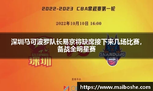 深圳马可波罗队长易京将缺席接下来几场比赛，备战全明星赛